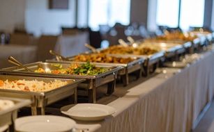 Indian Buffet Dinner with multiple vegetarian and non-vegetarian dishes arranged for a complete dining experience