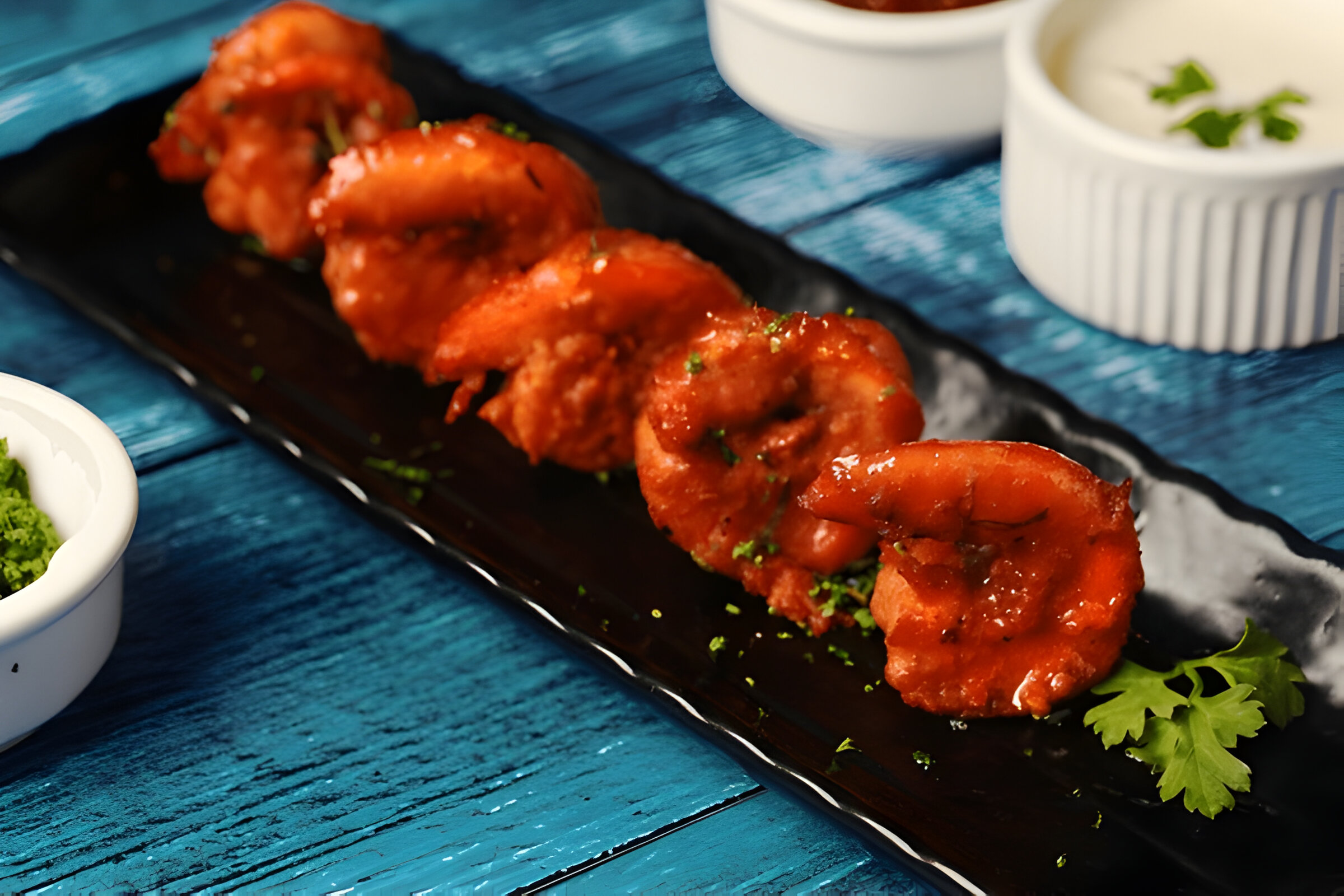 Prawns Tikka Masala served with succulent prawns, vibrant seasonings, and a carefully arranged presentation