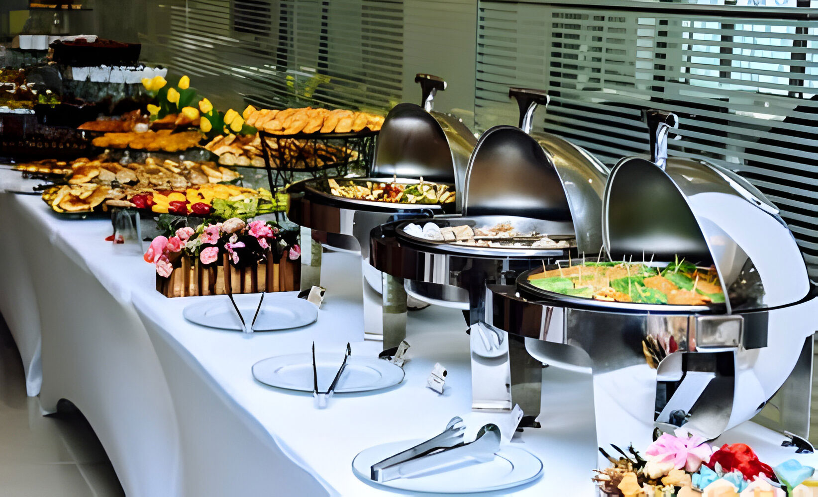 Indian Buffet Dinner with multiple vegetarian and non-vegetarian dishes arranged for a complete dining experience